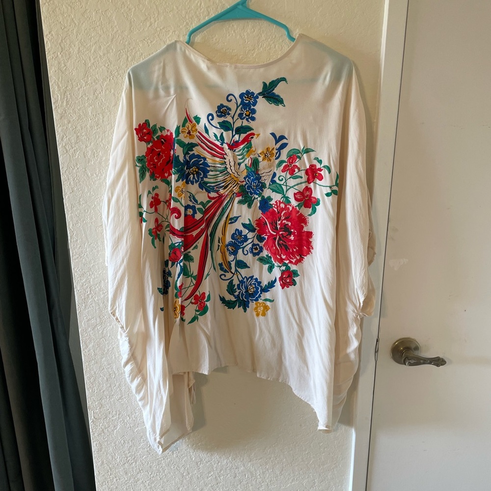 Romantic cream and floral tie front shrug